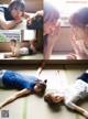 A woman laying on the floor with her hands on her face.