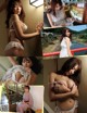 A collage of photos of a woman in lingerie.